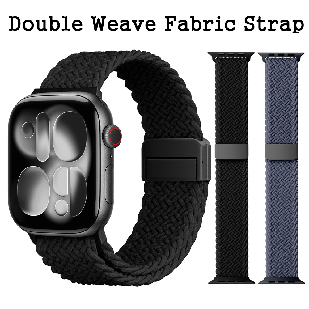 Doppelt geflochtene Stoffbänder für Apple Watch Armband 46mm 45mm 44mm 42/41/40mm 49mm Magnetarmband Serie 11/10/9/8/7/SE/Ultra 3