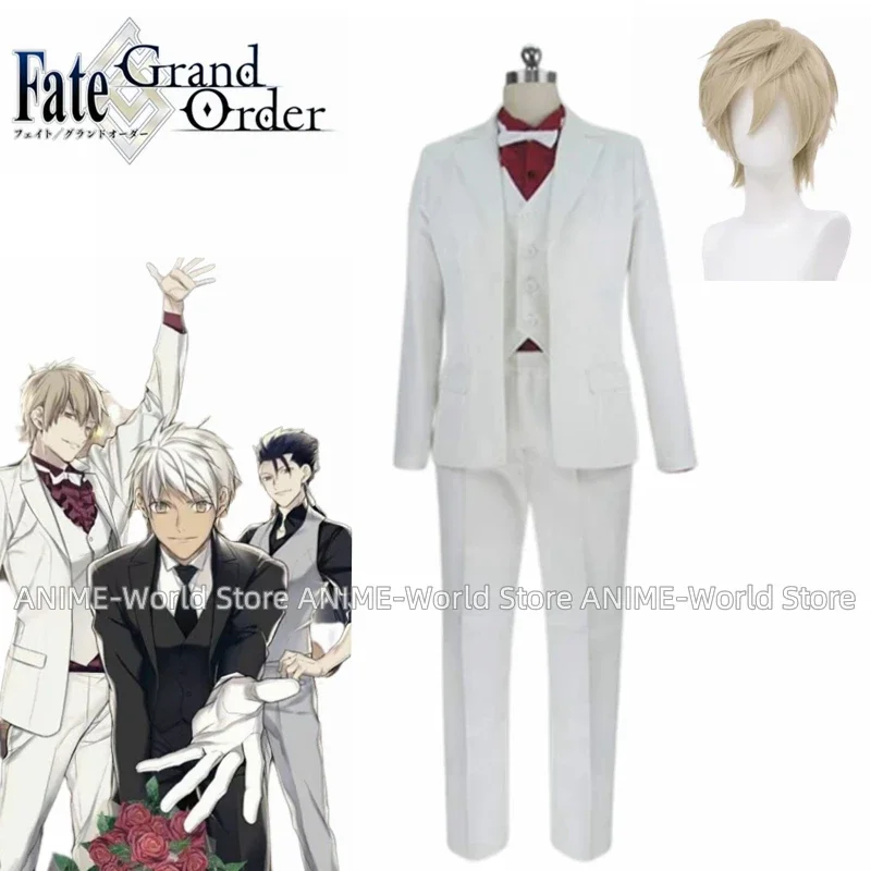 Game FGO Fate Grand Order Archer Gilgamesh Kiss Your Hand White Suits Wig Uniform Cosplay Costume