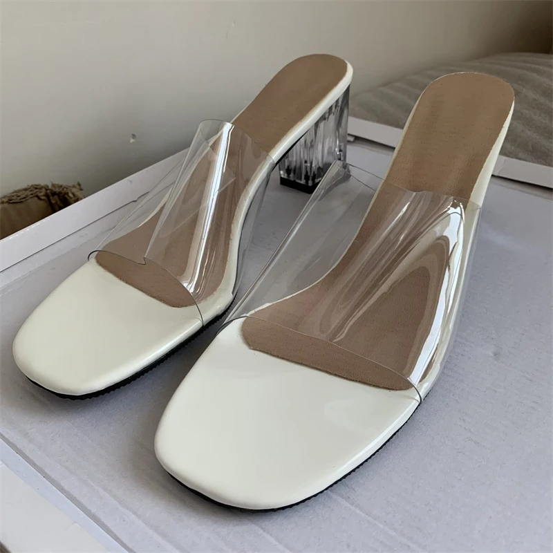 Fashion Clear Heels Women\'s Slippers PVC Transparent Summer Shoes For Women Casual Sandals Women Slides Party Shoes Big Size