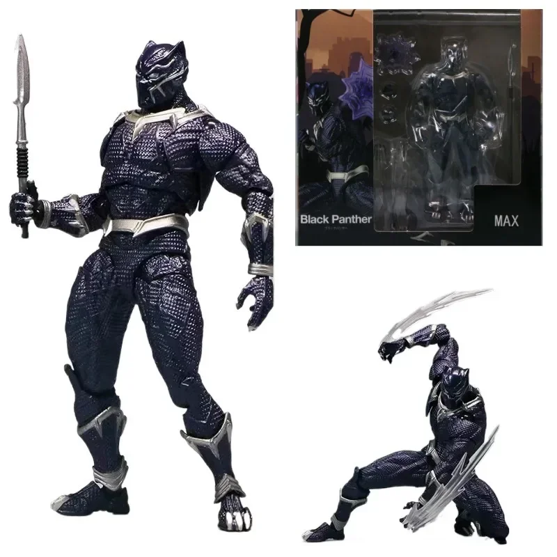 In Stock Amazing Yamaguchi Black Panther Anime Action Figure Model Kaiyodo Revoltech #030 Marvel T Challa Movable Figurine Toys