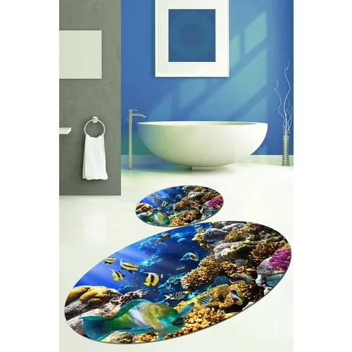 Else Kadser Sea Fish Oval Bath Mat Set Toilet Seat Pad