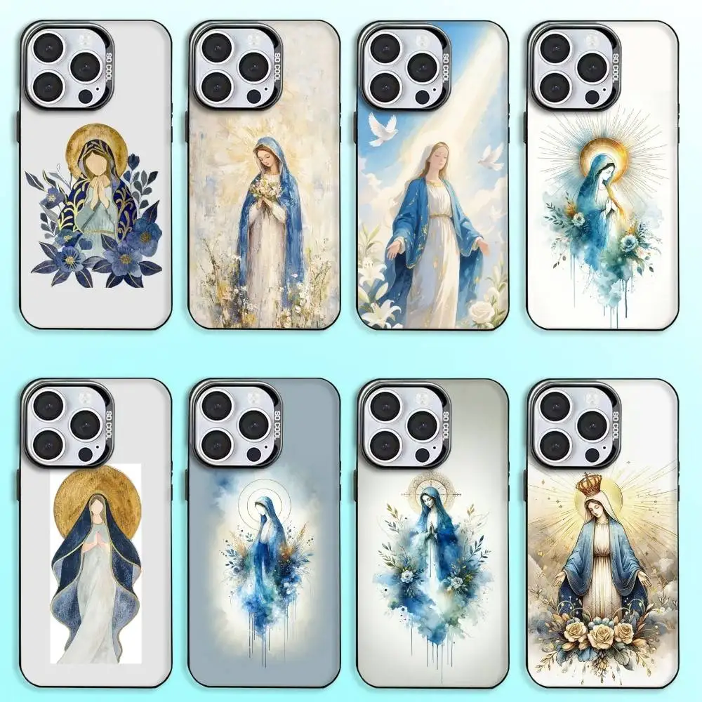 حافظة هاتف فيرجن دي غوادالوبي بيليف لهاتف آيفون 17,16,15,14,13,12,11 بلس، غطاء داخلي مطلي بالفضة ملون من برو ماكس