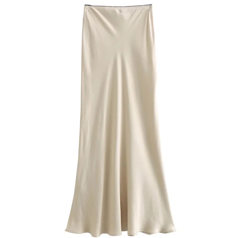 HXAO Damska satynowa spódnica midi Moda Damskie długie spódnice z wysoką talią Lato 2024 Nowość w spódnicy Luksusowa elegancka damska spódnica na wszystkie mecze