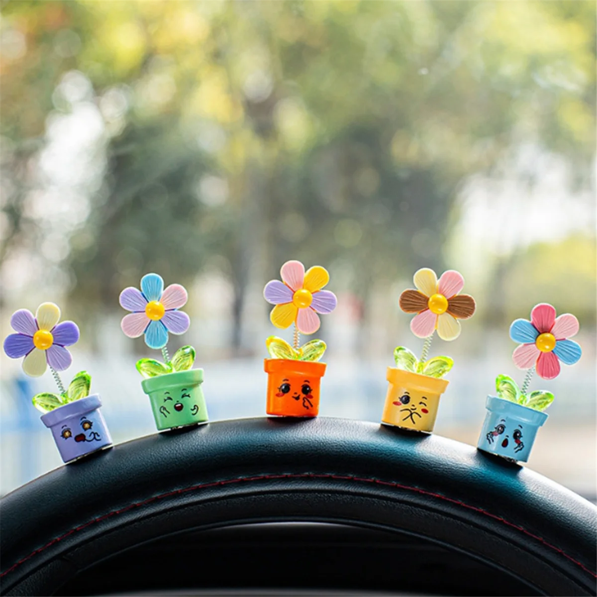 Car Dashboard Trim Flowerpot Ornament Shaking Dancing Flowerpot Cartoon Ornament Car Interior Cute Flower