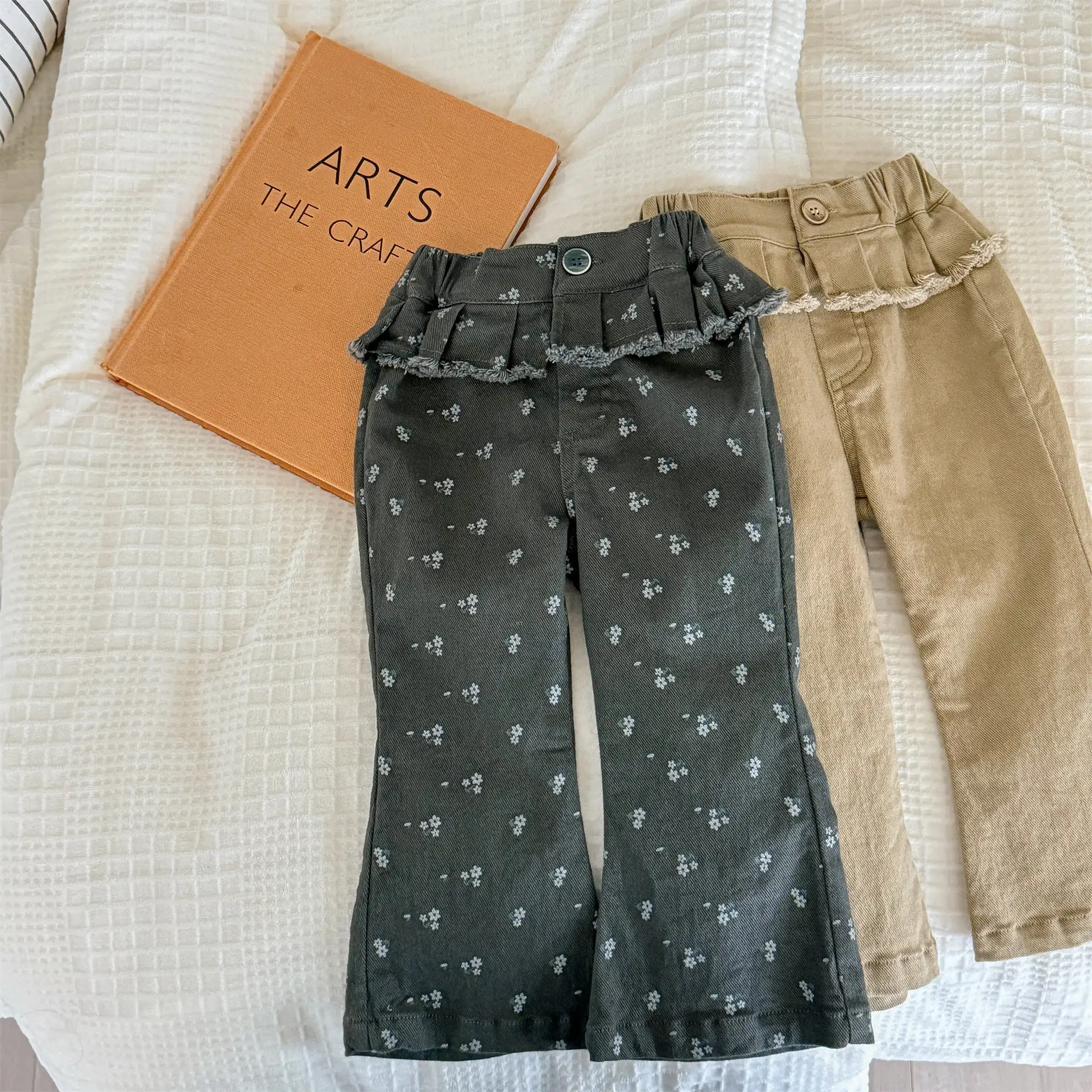 

Girls Flare Pants 1-6 Years Autumn New Solid Children Casual Floral Gray Pants Cotton Baby Trousers Fashion Kids Girls Clothes