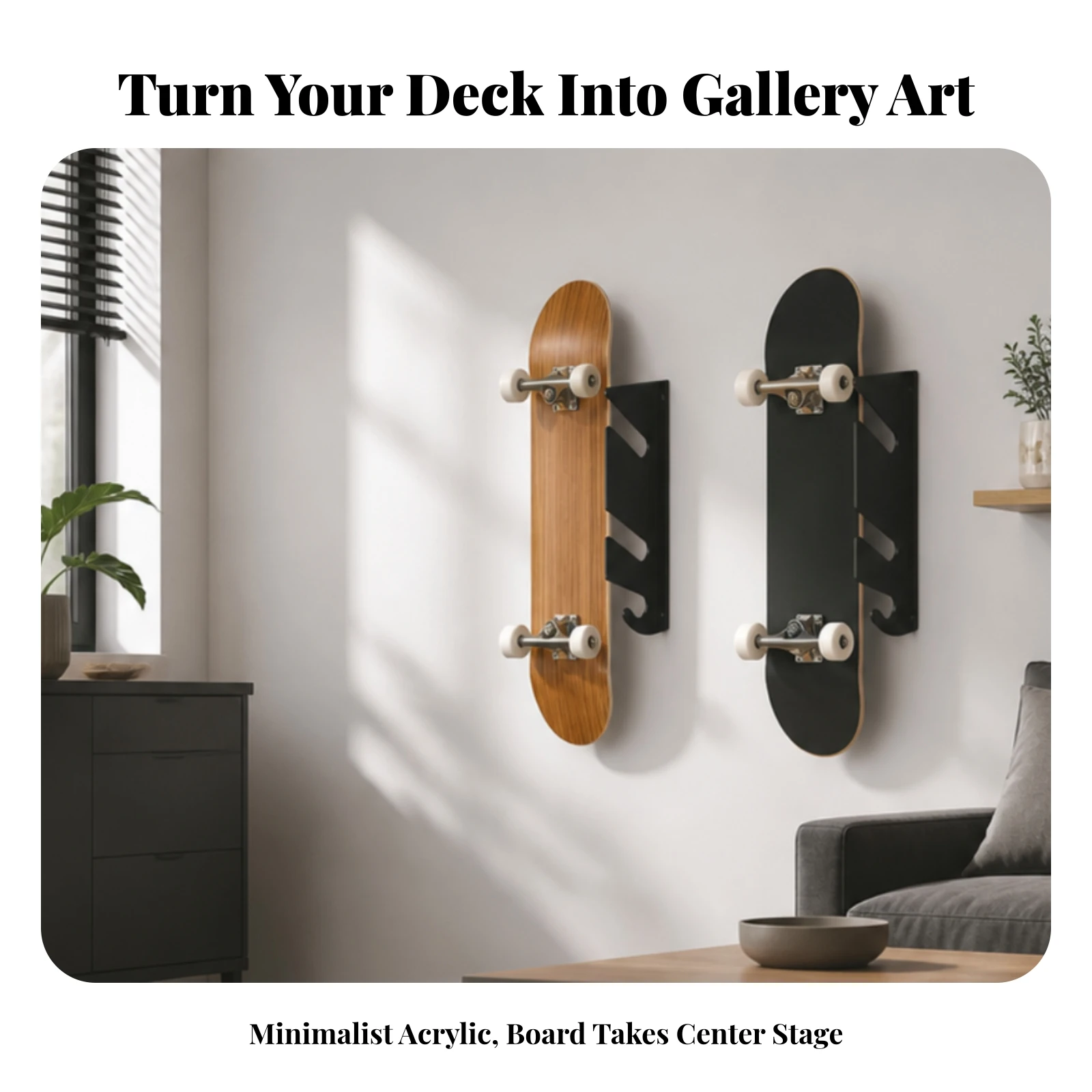 Skateboard Wall Mount Display Rack Acrylic Skateboard Wall Mount Minimalist Modern for Skateboarders, Garage, Bedroom