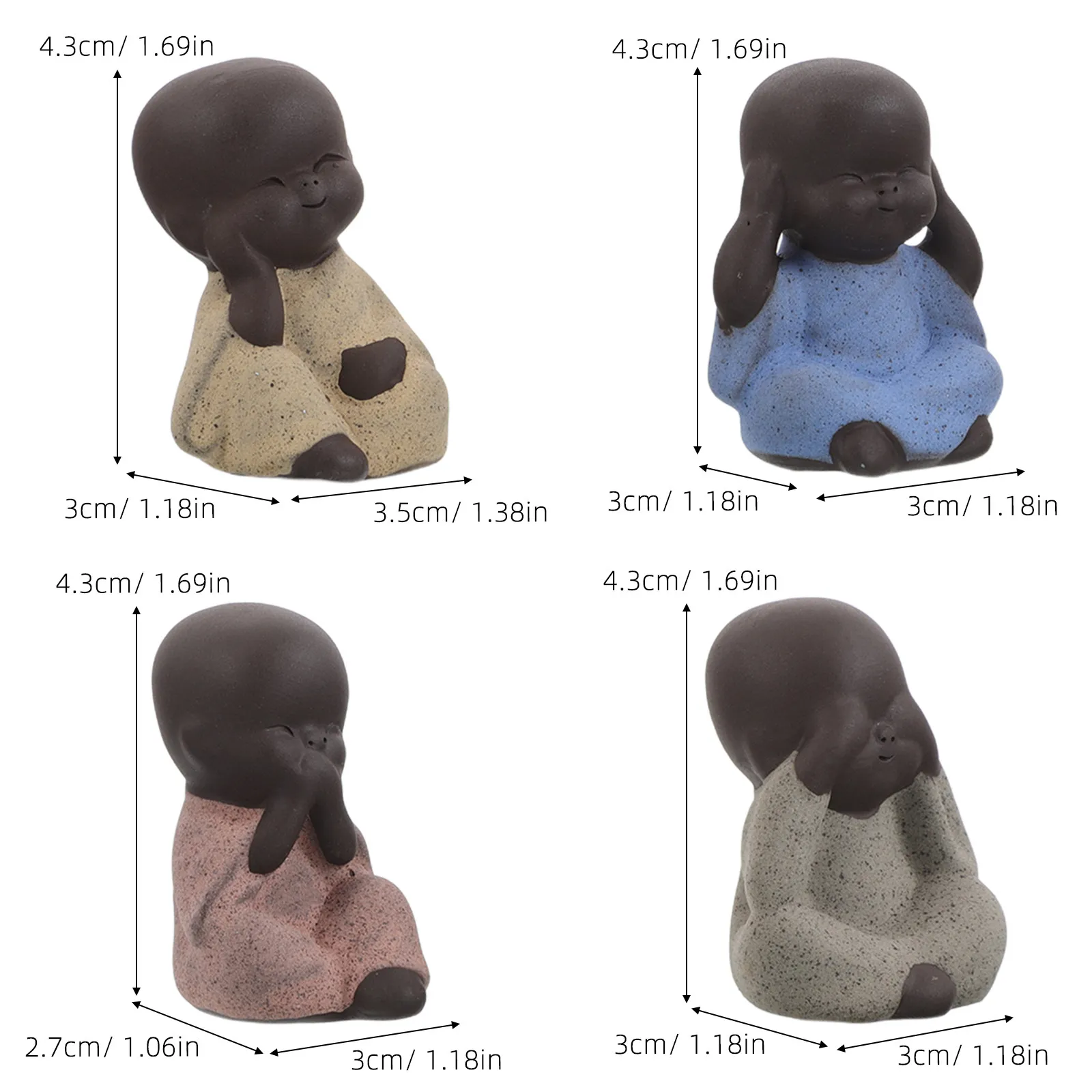 4Pcs Versatile Purple Clay Tea Pets Mini Monks for Home Office Garden Decor Elegant Tea Table Desktop Ornaments