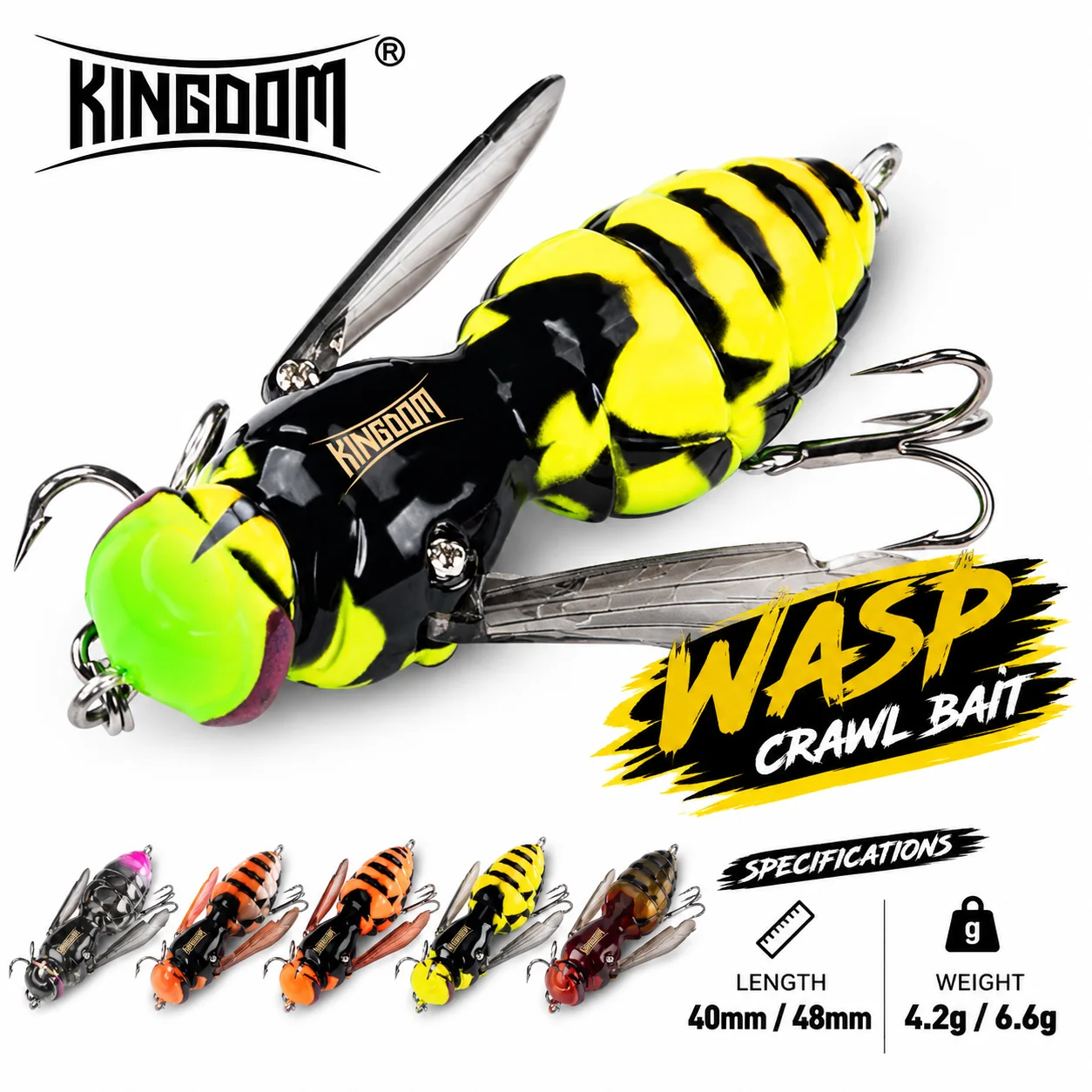 Kingdom Wasp Crawl Bait Floating Fishing Lure 4.2g/40mm 6.6g/48mm Insect Bionic Swimbaits Topwater Artificial Hard Bait