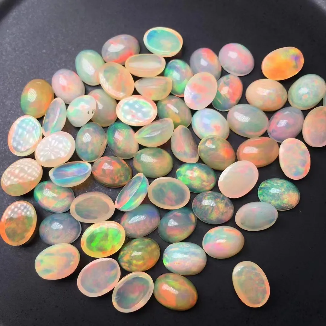 4x6mm To 7x9mm Natural Opal Fancy Fire Oval Flatback Cabochon Original Gemstone For Ring