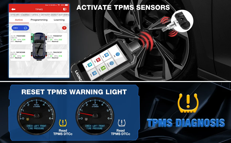 LAUNCH X431 Creader 5011 V2 TPMS-Tool TPMS-Sensor (315+433MHz) Lesen/Aktivieren/Neueinlernen/Resetten Scanner-Tool mit 12 Reset-Services – Detail 3