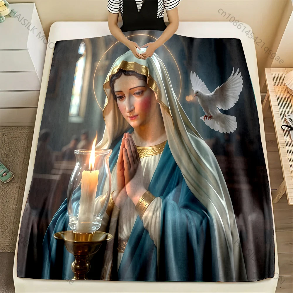 1PC Church prayer Virgin and white dove Print Blanket Warm Soft Fluffy Kids and Adult Sofa Bed Throw Blanket Travel Camping RV