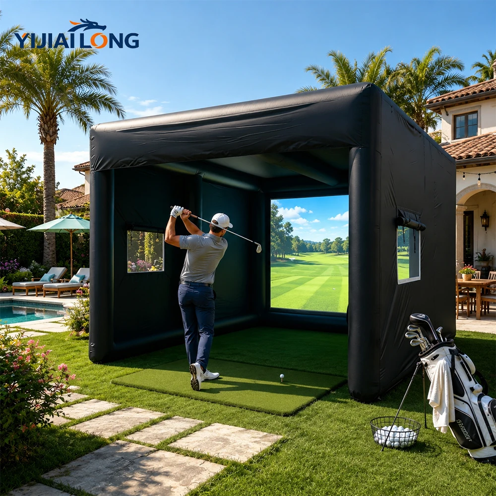 Portable Inflatable Golf Simulator Tent 10x13x10FT with Impact Projection Screen Waterproof Golf Practice Enclosure for Garage Backyard Indoor Outdoor Training