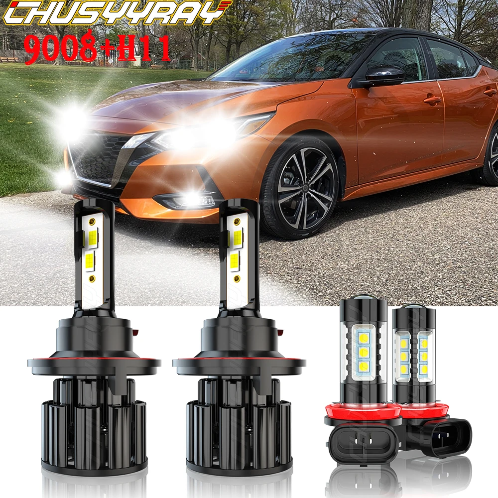 CHUSYYRAY Car Lights Compatible For 2004-2012 Nissan Sentra H13 9008 H11 H8 LED Headlight And Fog Light Combo Car accsesories