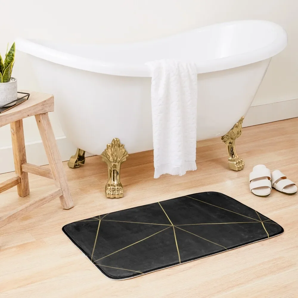 

Geometric Gold and Black Pattern Bath Mat Bathroom Shower Non-Slip Shower Floor Toilet Bathroom Accessories Sets Luxury Mat