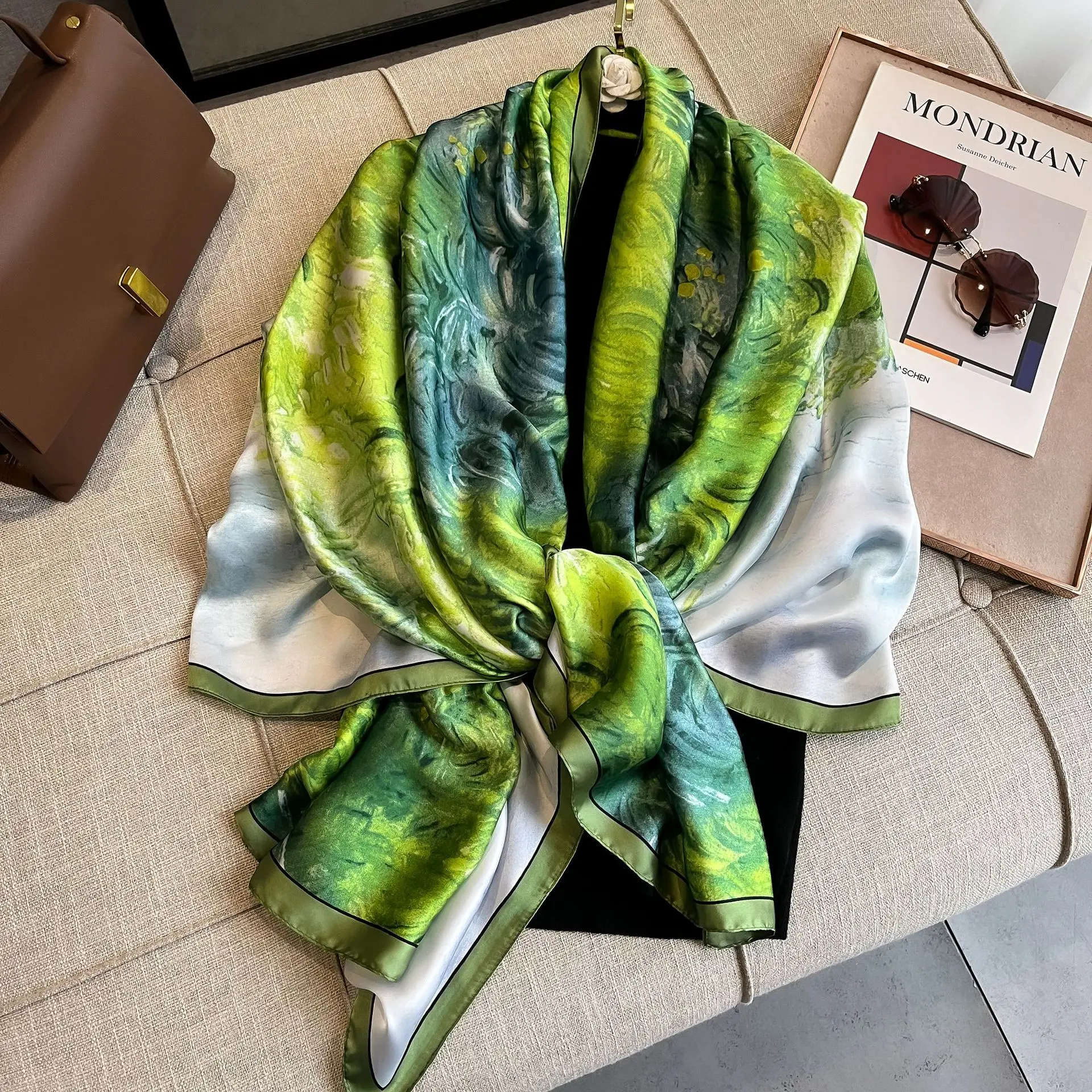 

New Silk Scarf Long Foreign Style Fashion Travel Shawl Lijing Forging Scarf Mother Style Versatile Big Scarf Women