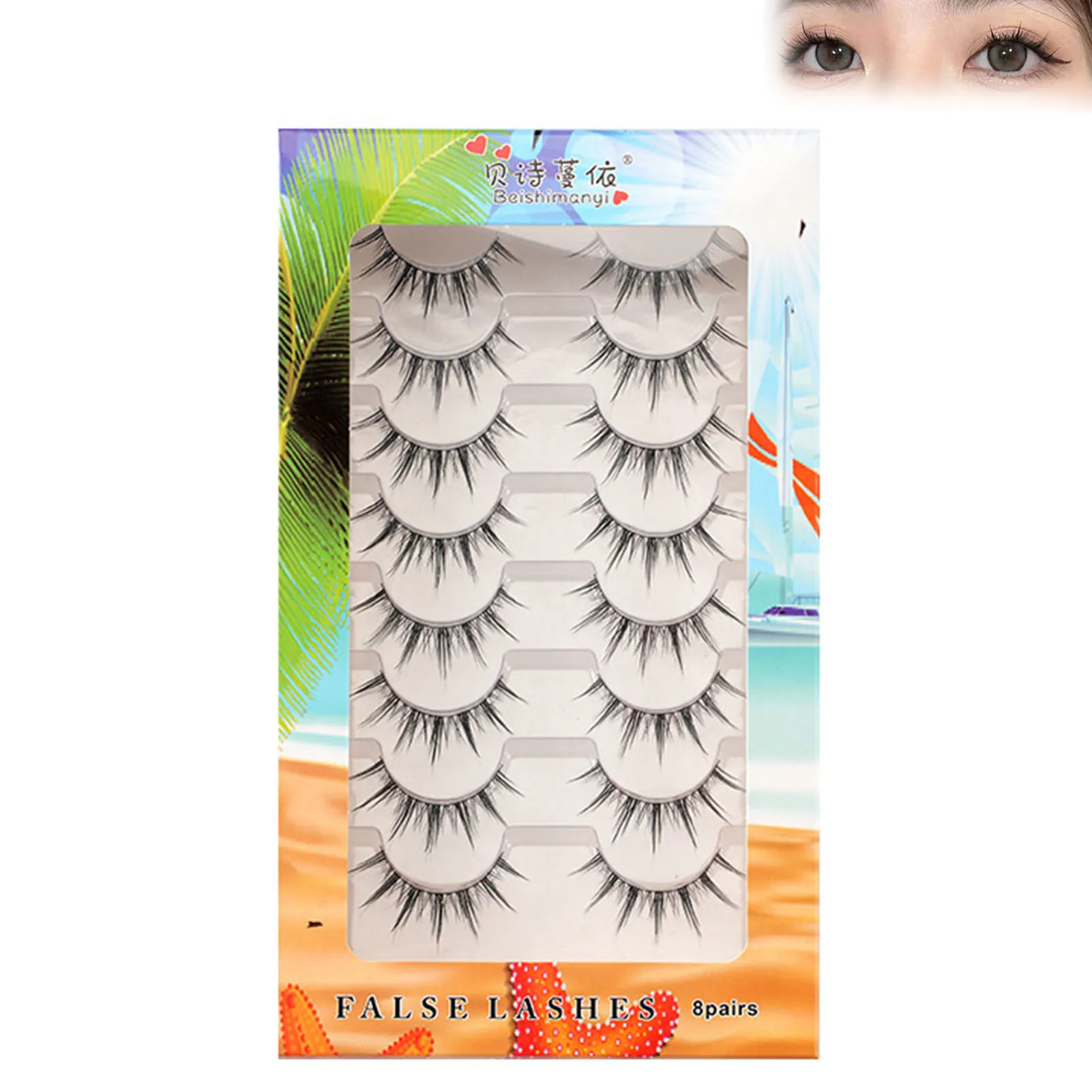 8 Pairs Camellia False Eyelashes full strips C Curl 9-13mm Mixed Length Thai Style Pure Desire Demonic Comic Hybrid Lashes