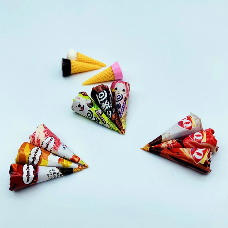 Mini cône de crème glacée pour maison de poupée, 3 pièces, Simulation de Dessert, maison de poupée 1/12, décorations alimentaires de cuisine