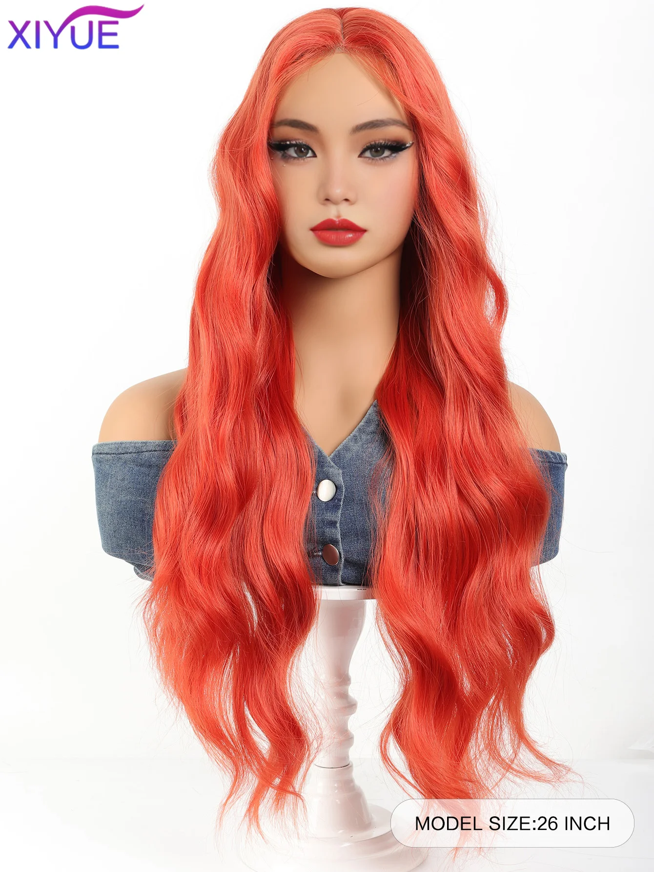 Red Brown Copper Ginger Long Straight Synthetic Lace Front Wigs for Women Natural Wave Wigs with Bangs Cosplay Heat Resistant
