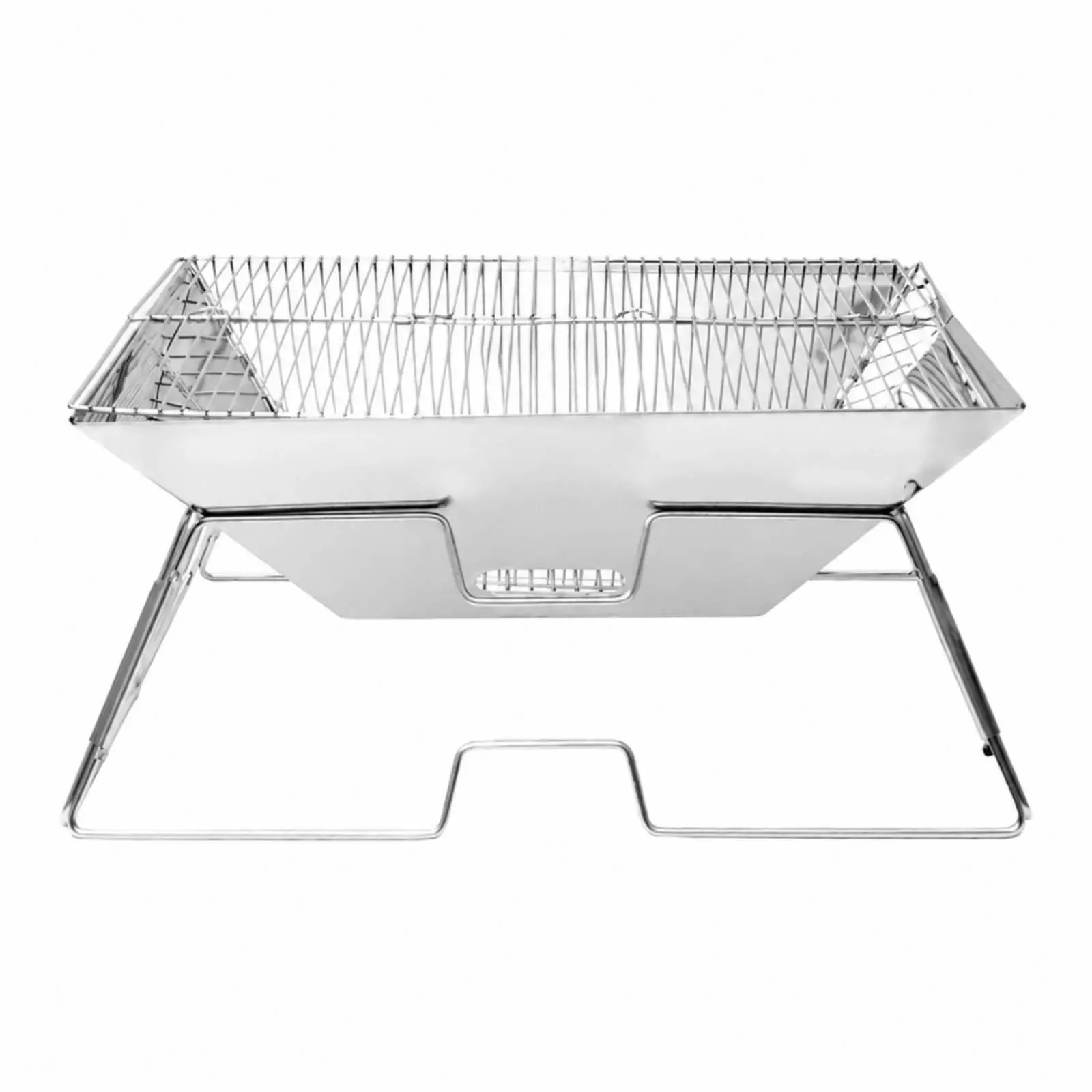 Foldable Stainless Steel Charcoal BBQ Grill with Separate Firebox and Grate for Camping Beach Backyard Cookout