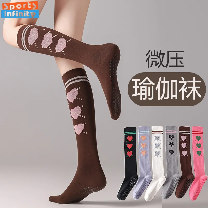 

Korean Love Long Tube Yoga Socks Anti Slip Compression Stockings Professional Pilates Socks Indoor Dance Fitness Sports Socks
