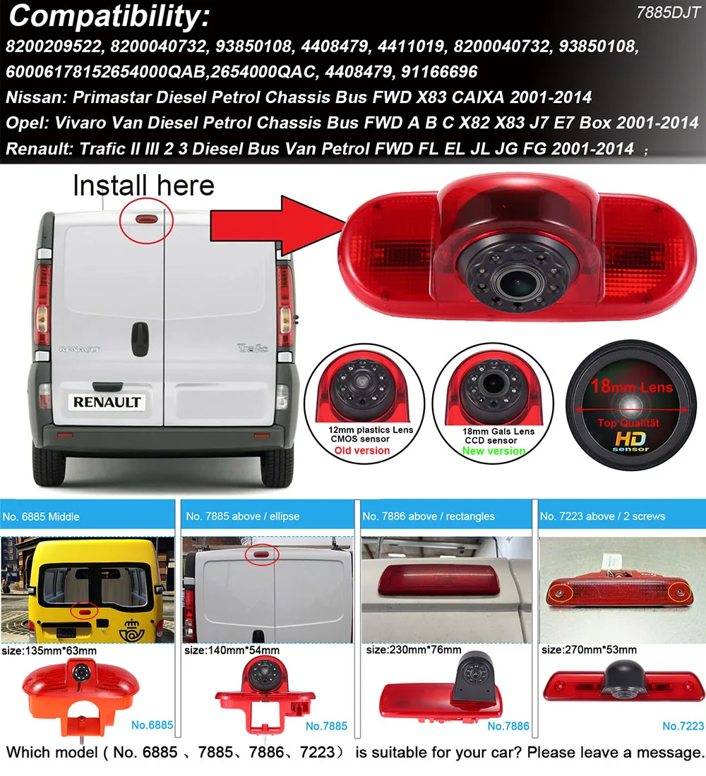HD car reverse camera for Nissan Primastar Diesel Petrol Chassis Bus FWD X83 CAIXA 2001-2014 brake stop lamp light