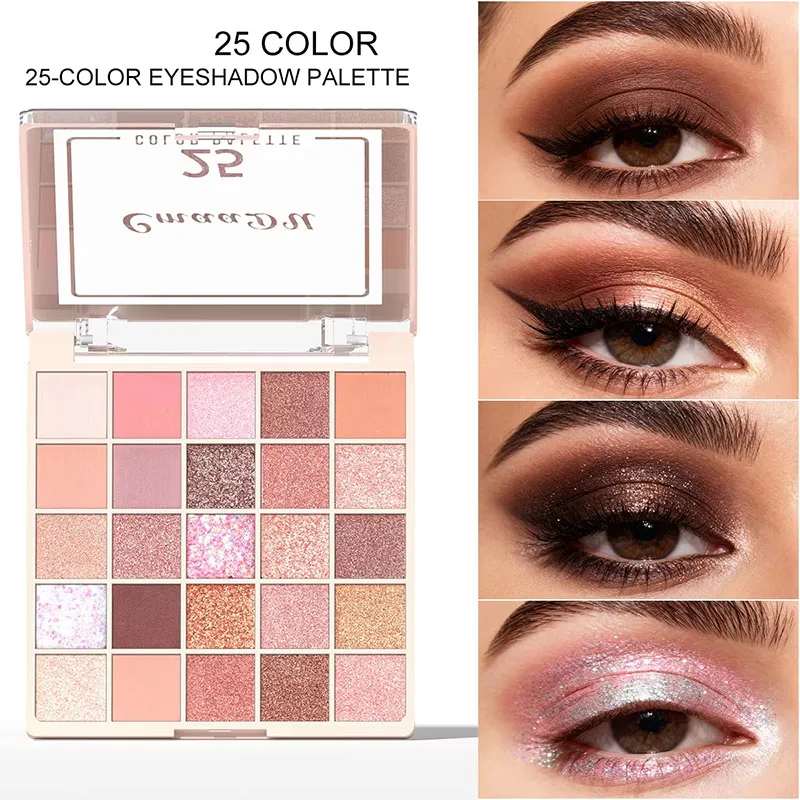 Paleta de sombra de ojos de 25 colores, Color marrón melocotón, brillo mate, paleta de maquillaje de ojos diaria, sombra de ojos nacarada brillante resistente al agua