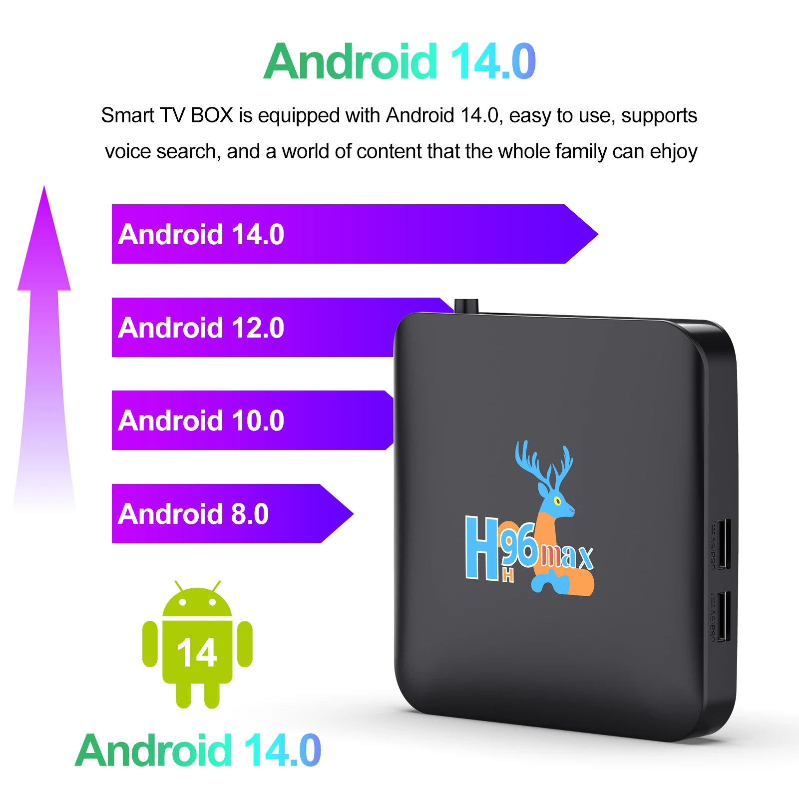 H96 MAX TV Box New Deer Amlogic S905L3 Android 14.0 4K HD مخرج 100M/Lan Dual WiFi BT4.0+ Google Voice Assistant Android Tvbox