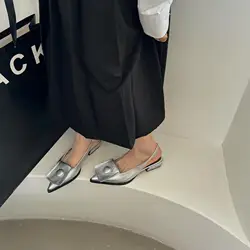 Sandals Sexy Female Shoe 2025 Women's Buckle Strap Shallow Mouth Cat Heels Girls New Pointed Low Summer Comfort Rubber Fabric Sl