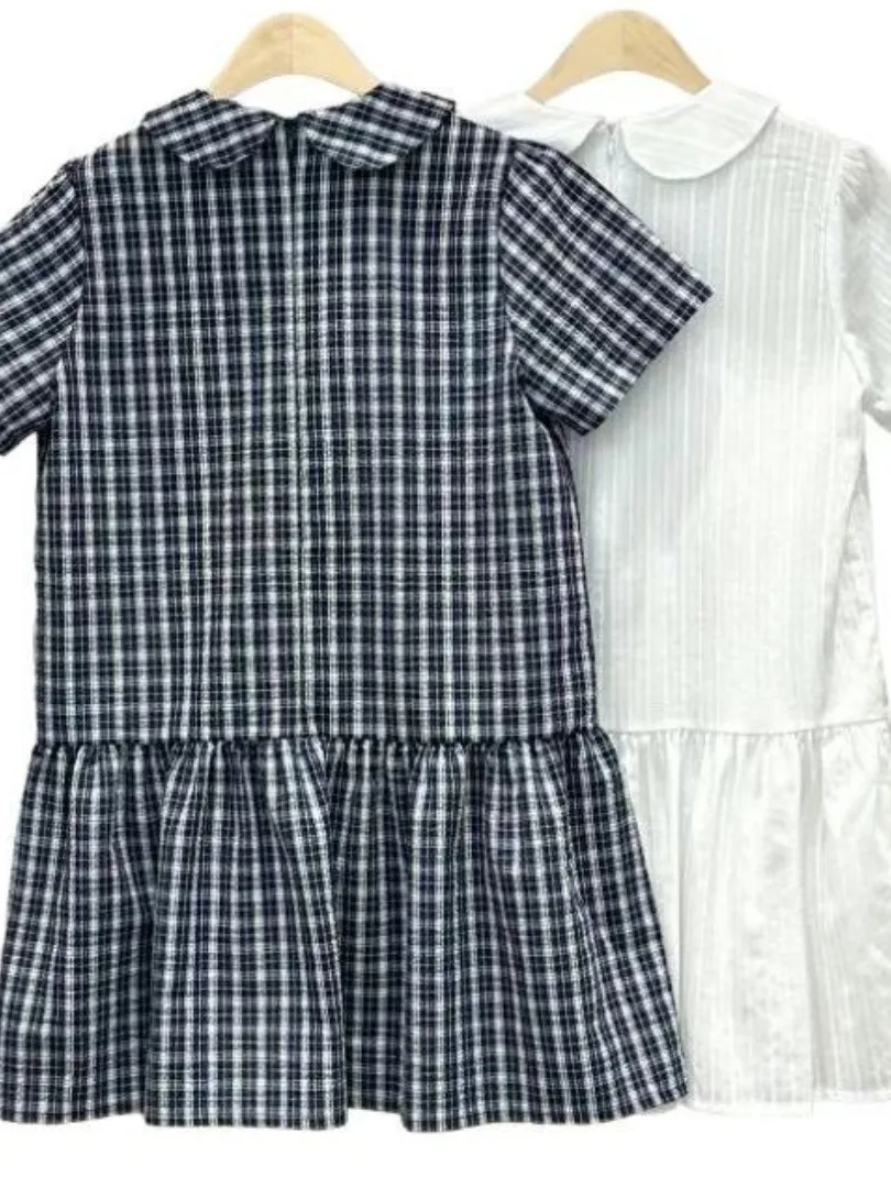

Korean Sle Sweet Plaid ort Sve Dr with Bow Knot And Collar for Women Anti-Aging Retro College Faion Dr