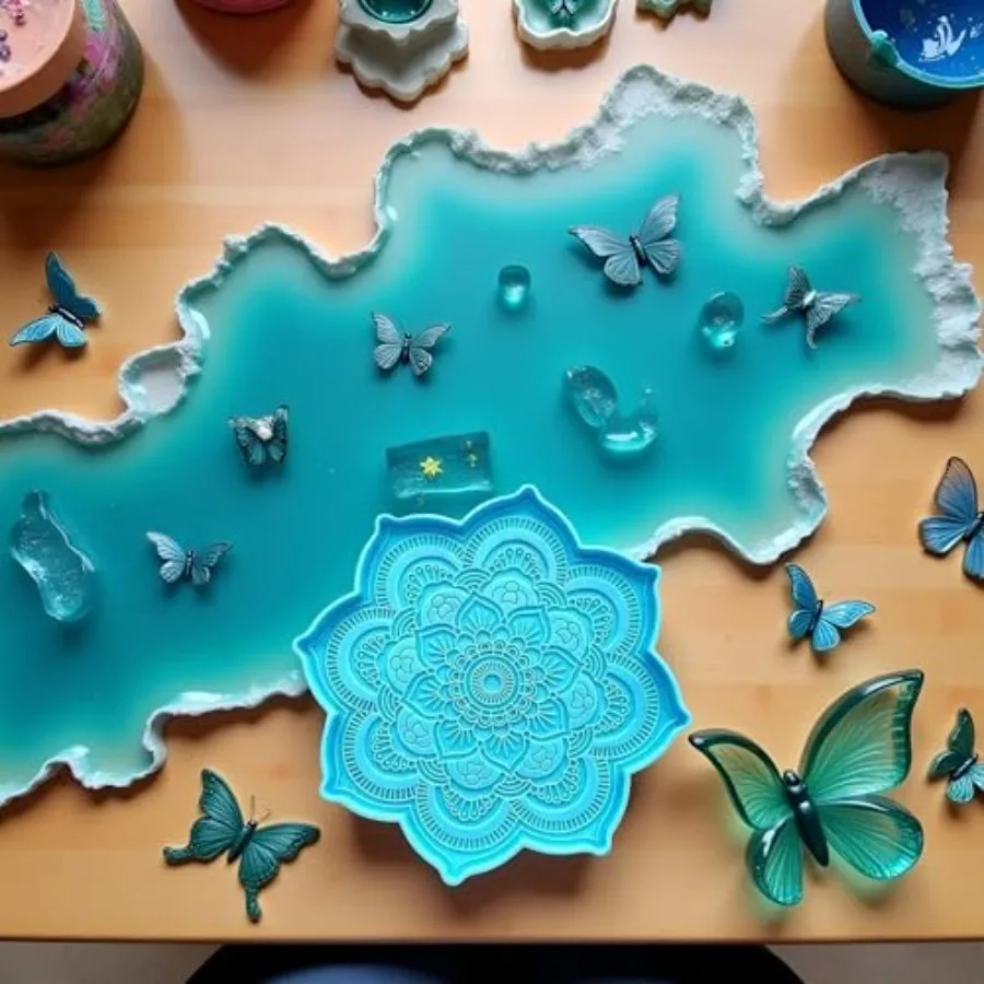 Blue Epoxy Resin Silicone Molds - Epoxy Resin Mold Flower Tray Cup Mat Casting Silicone Mould DIY Crafts Home Decoration Making view 4
