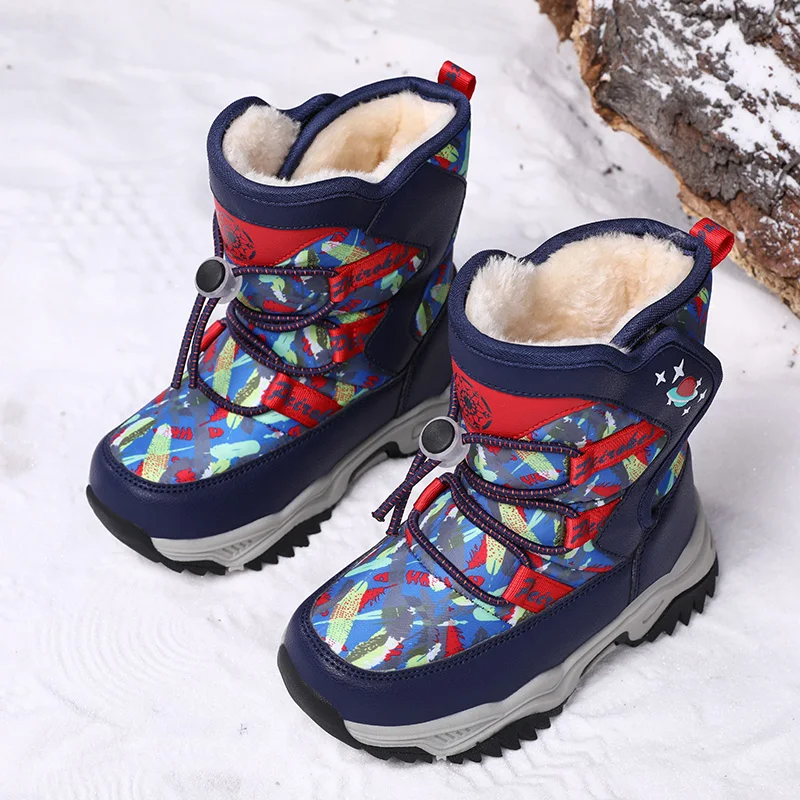 Children's Outdoor Barefoot Snow Boots Suitable For Small/Medium/Large Children Thickened Waterproof High-top Plush Shoes