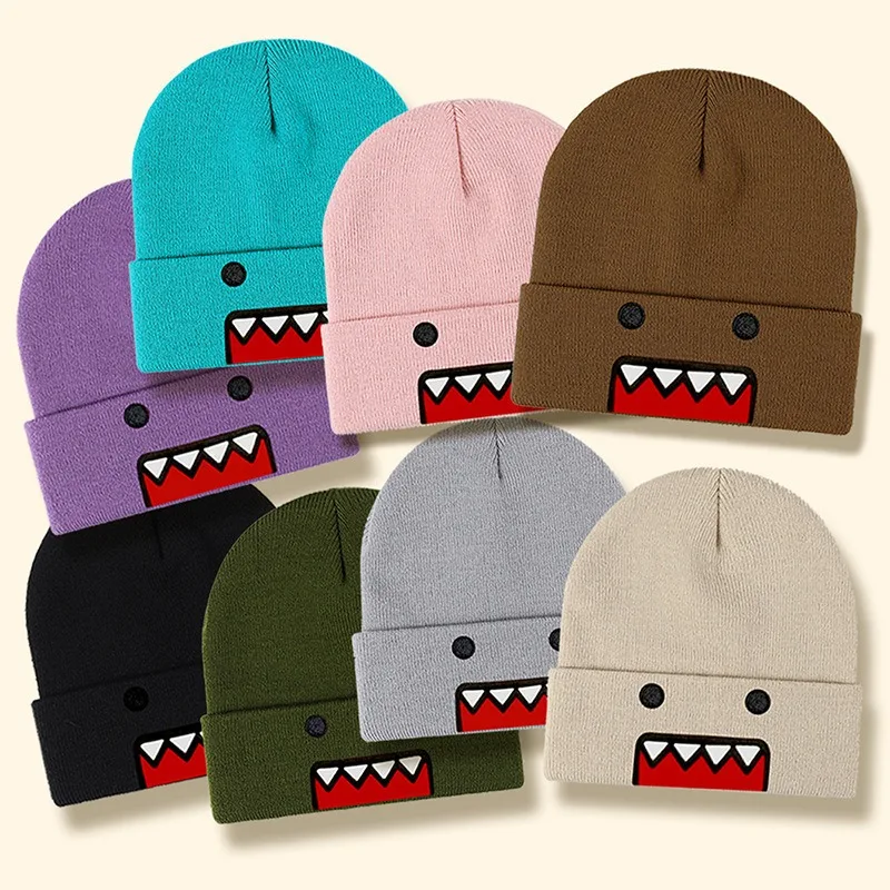 Domo Kun bestickte Strickmütze für Damen und Herren, modische Mützen, Cartoon- und Anime-Merchandise-Hüte, Unisex, warme Mütze, Party-Geschenk