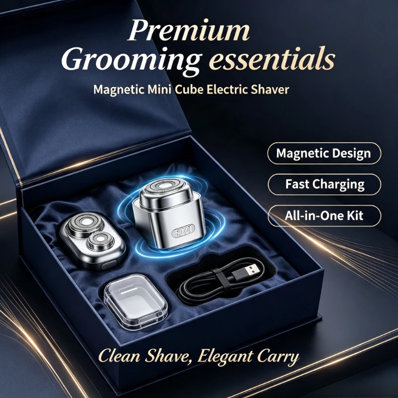Magnetic Mini Cube Electric Shaver for Men Multifunctional Portable Fast Charging Brushless Motor Waterproof Beard Razor Travel