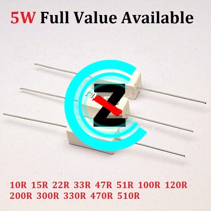 10PCS/LOT 5W 10R/15R/22R/33R/47R/51R/100R/120R/200R/300R/330R/470R/510R/ 5% Cement Resistor 5W51R Cement Resistors Resistance