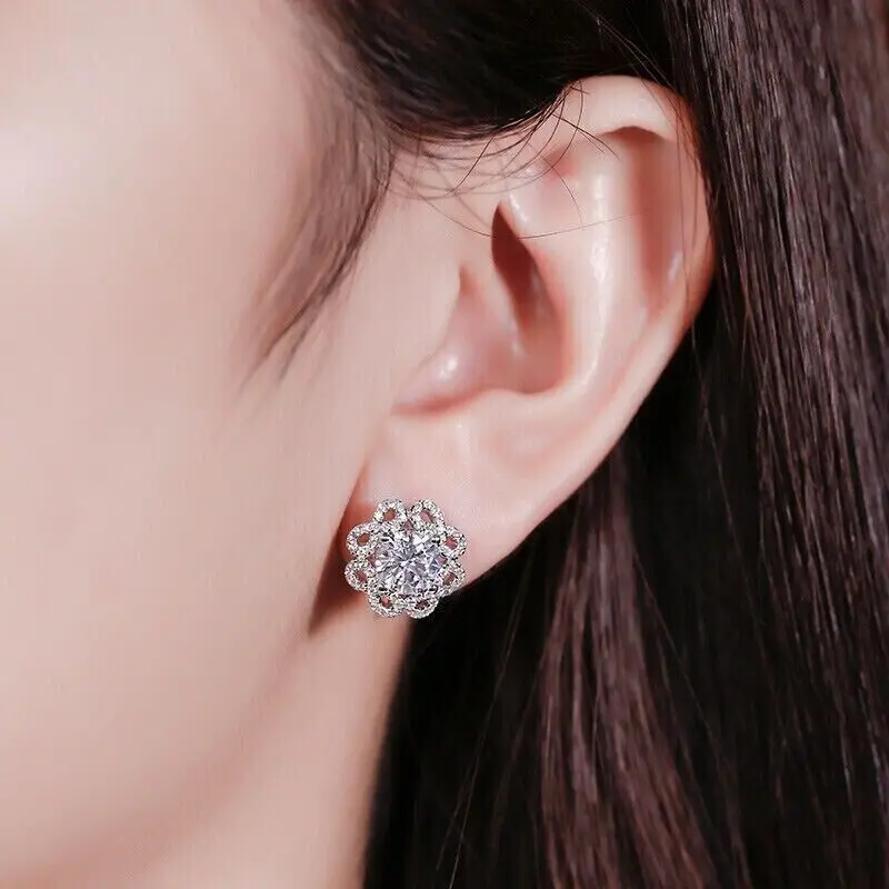 Huitan Gorgeous Flower-shaped Stud Earrings for Women Aesthetic Crystal Accessories Wedding Party Luxury Trendy Female Jewelry