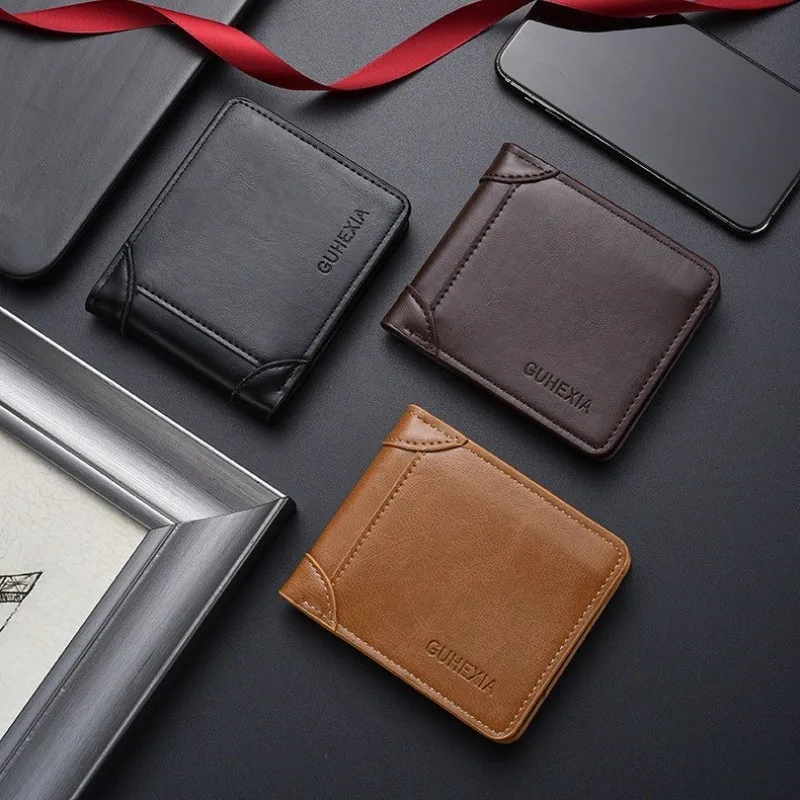 Men's Faux Leather Short Wallet, Multi-functional Card Holder with Driver License Slot, New High-end Integrated Purse Billfold