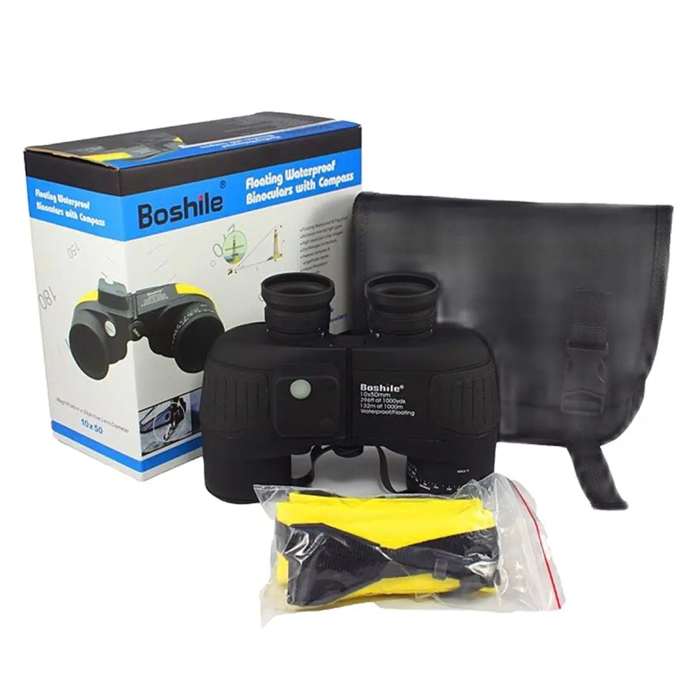 Boshile 10x50 Binoculars Marine Compass Telescope Zoom Rangefinder Navigation Hunting Big Eyepiece Waterproof Nitrogen Bak4
