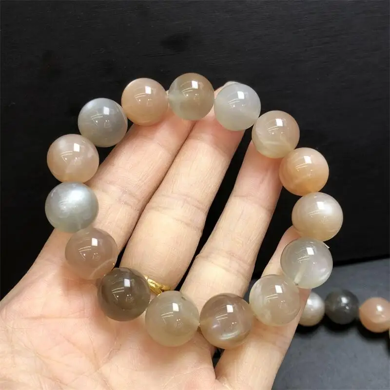 

14MM Natural Colored Moon Stone Bead Bracelet Healing Reiki Crystal Man Woman Fengshui Jewelry Birthday Gift 1PCS