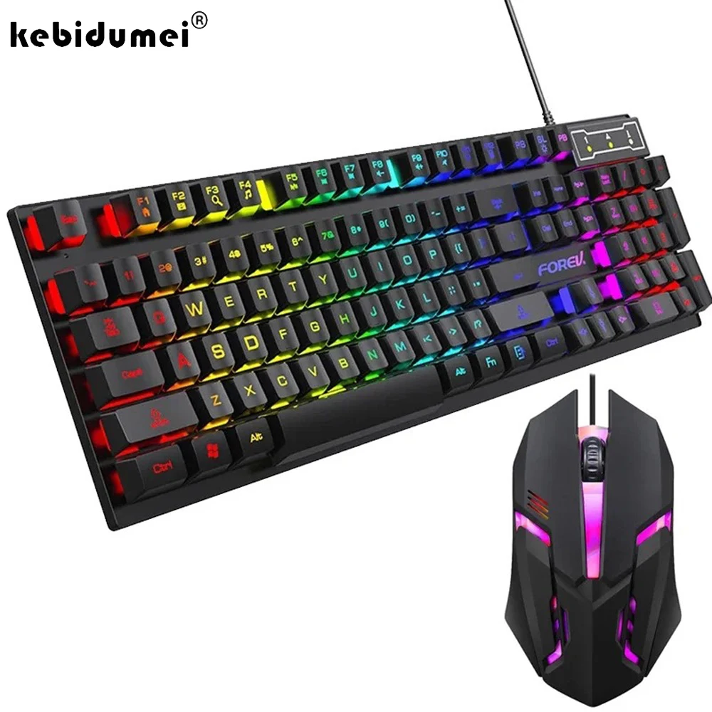 Kebidumei 104 Key Backlit Mechanical Keyboard Wired Gaming Keyboard Luminous Keyboard And Mouse Set for Gamer PC Laptop Office