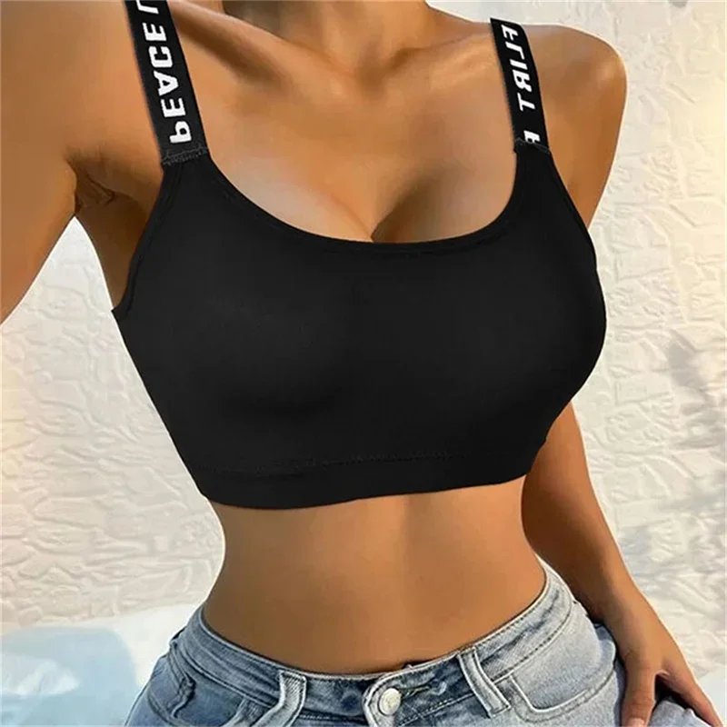 1Pcs New Women Girls Sport Fitness Top Letters Yoga Bra for Cup A-D Black White Running Yoga Gym Crop Top Push Up Sports Bras