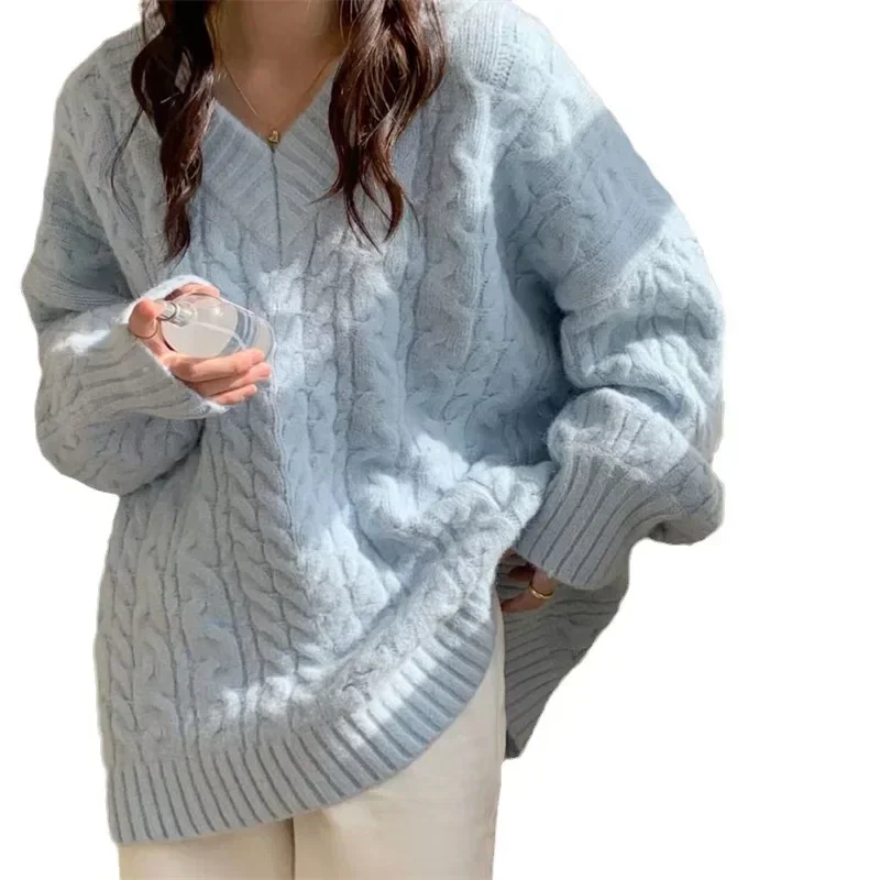

Spring Autumn Korean Fashion Oversized Chic Sweaters Pullovers Elegant Vintage V-Neck Winter Clothes Women Y2k