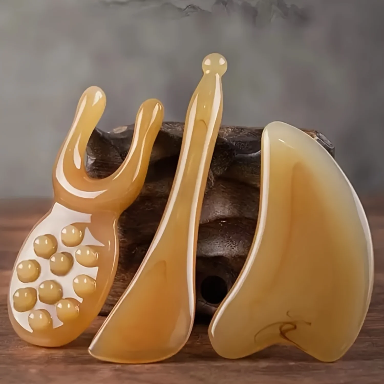 

1set Facial Massage Tools, Imitation Sheeps Horn Gua Sha Board, Tensile Rod, Face Special Resin Face Pulling Meridian Massage St
