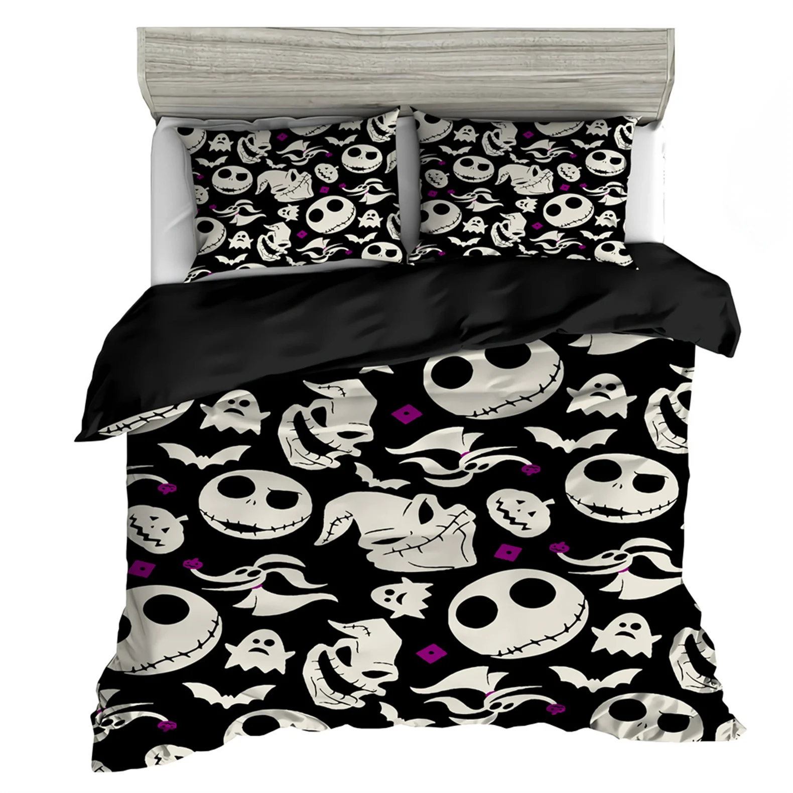 Nightmare Before Christmas Bedding Set, Capa de edredão do crânio do Dia das Bruxas, Quilt Jack e Sally, Fronha, Decoração Halloween, Novo