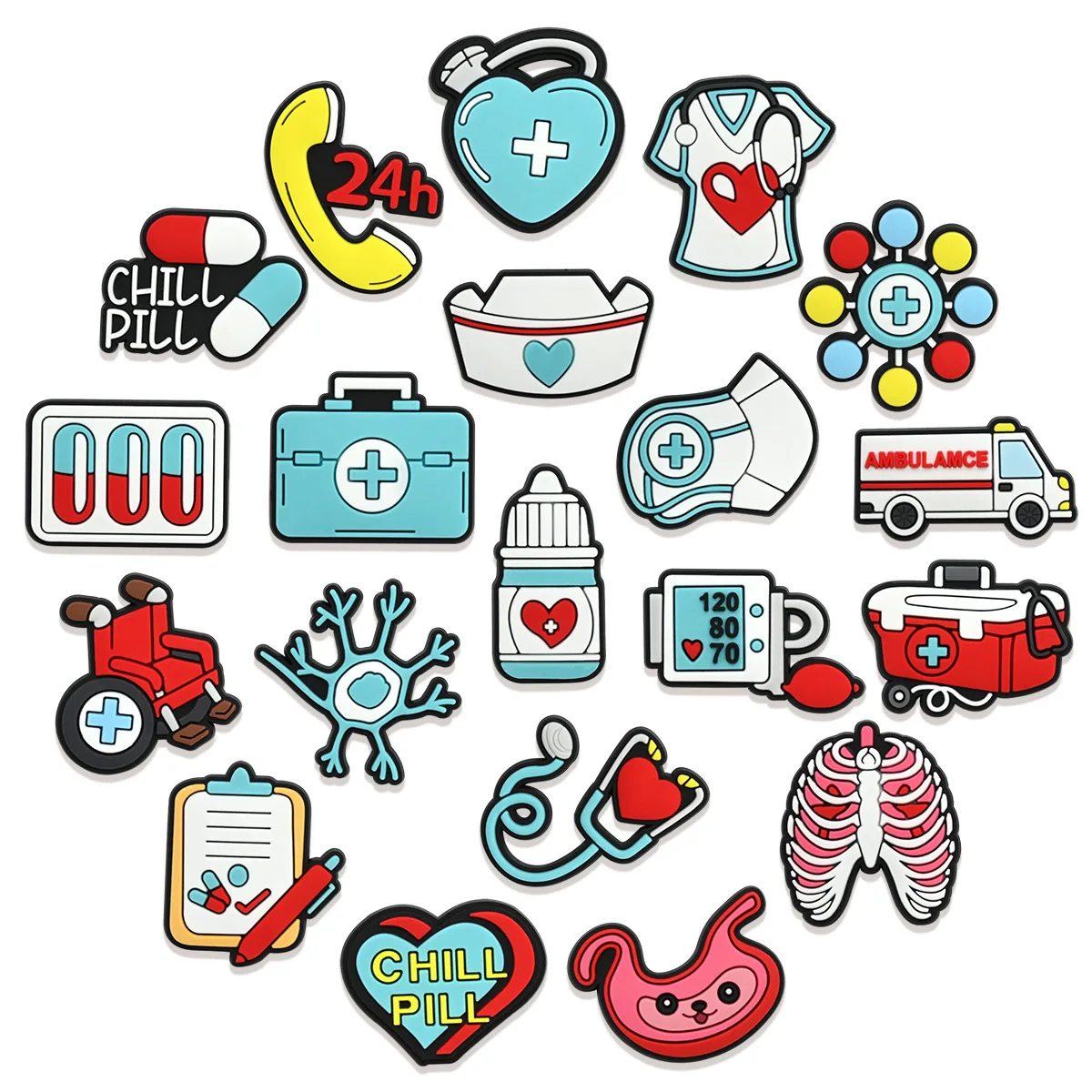 PVC Medical Nurse Shoe Charms Removable Hole Clog Buckles, Cartoon Stethoscope First Aid DIY Sandal Decoration Nurse Staff Gift