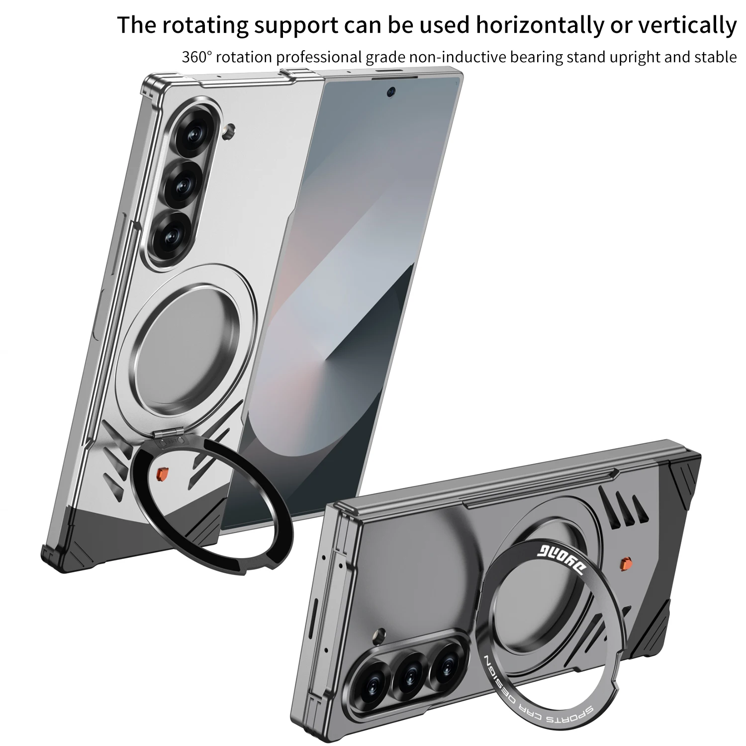 

Aluminum Alloy Metal Frameless Bracket Magnetic Case For Samsung Galaxy Z Fold 6 Z Fold6 5G Case 360° Rotating Ring Holder Coque