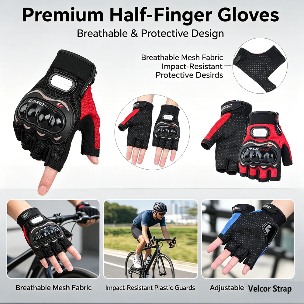 1Pair Man Half-Finger Motorcycle Gloves Summer Racing Cross-Country Anti-Fall Breathable Shock Absorbed Gloves M/L/XL/XXL