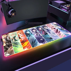 Mouse Pad Demon Slayer RGB Gamer Deskmat Backlit Rubber Mouse Mat Pc Gaming Accessories Mausepad Keyboard Cabinet Mousepad 90x40