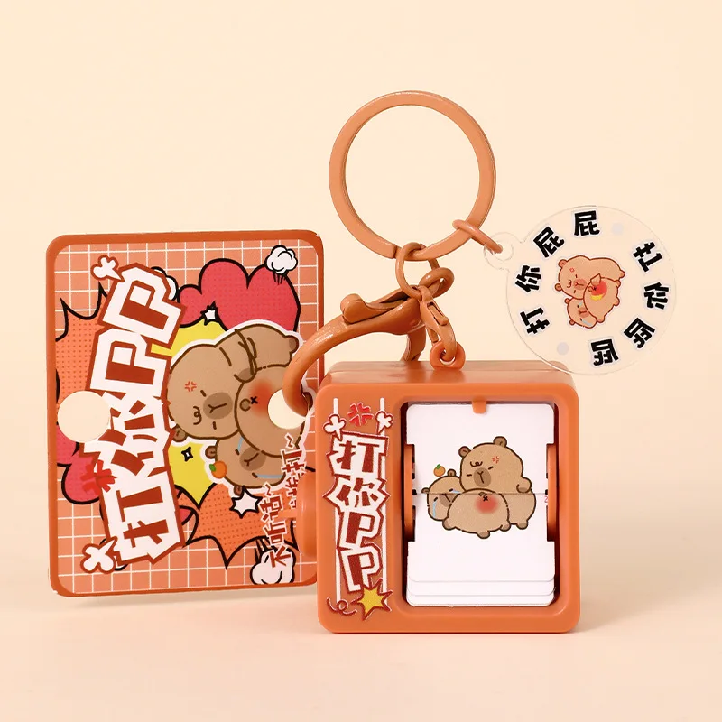 Cool Spank Your Butt Shiba Inu Animal Flip Book Key Chain Manual Rotary Press Twist Release Hand Flip Book Angry Panda Keychain