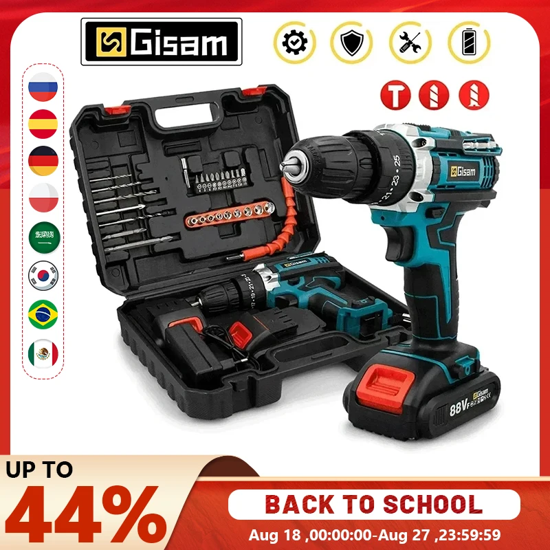 Gisha Cacciavite a percussione a batteria Trapano a batteria multifunzionale Utensile elettrico 25 + 3 Impostazione di coppia Cacciavite elettrico a 2 velocità di marcia