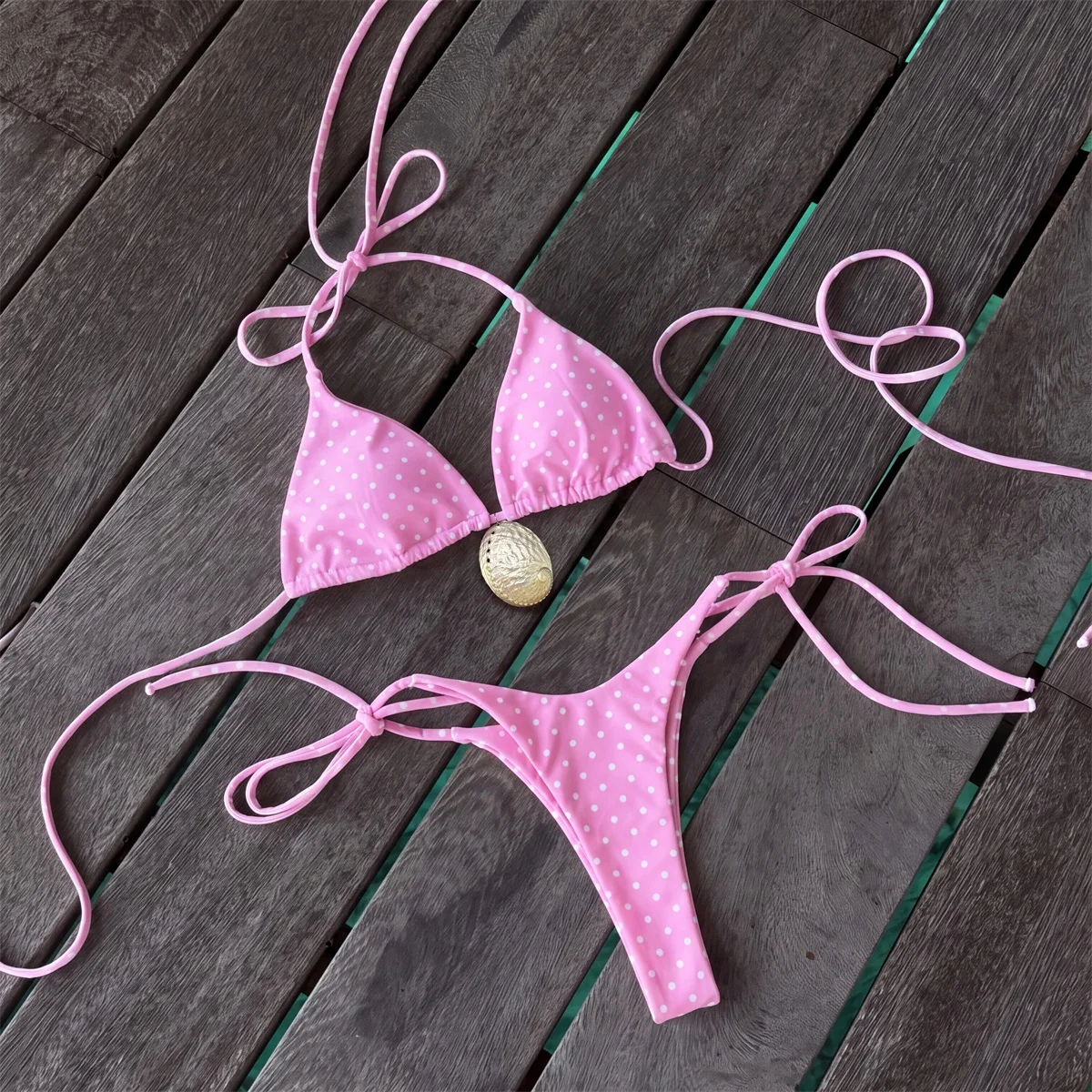 Dot Bikini Bandeau Biquini Women Sexy Swimsuit Shell Swimwear Female Micro Bikini Set Low Waist Swim Suit Bathingsuit Beachwear
